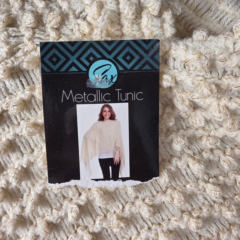 Metallic Tunic Poncho Fringe Cable Knit Boho‎ Holiday